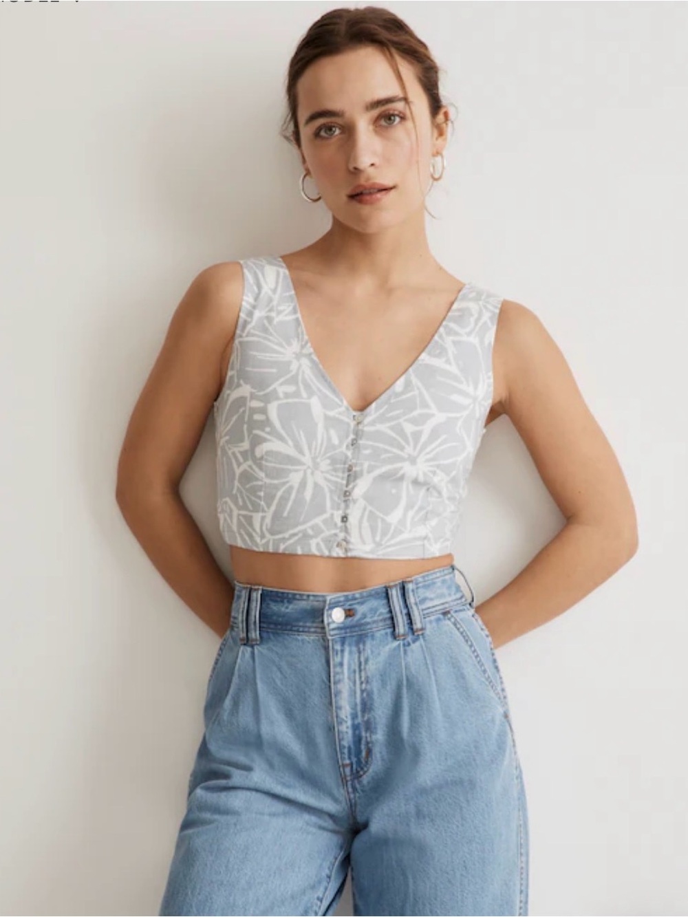 Madewell Linen-Blend Gwen Crop Vest Top in Abstract Flora